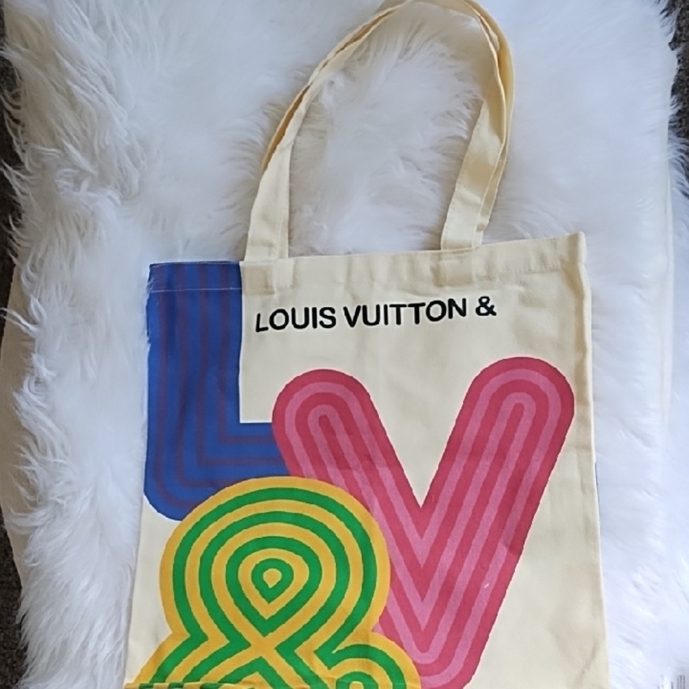 Louis Vuitton- EUC! Cream Tote with Pink, Blue, Green & Yellow Graphic